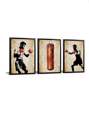 NIB 3 Piece Boxing Wall Art In Frames 12x16 Each